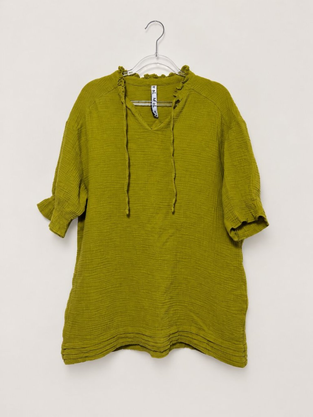 M&L Lagenlook Olive Green Boutique Waffle Cotton Oversized Short Sleeve Top XL
